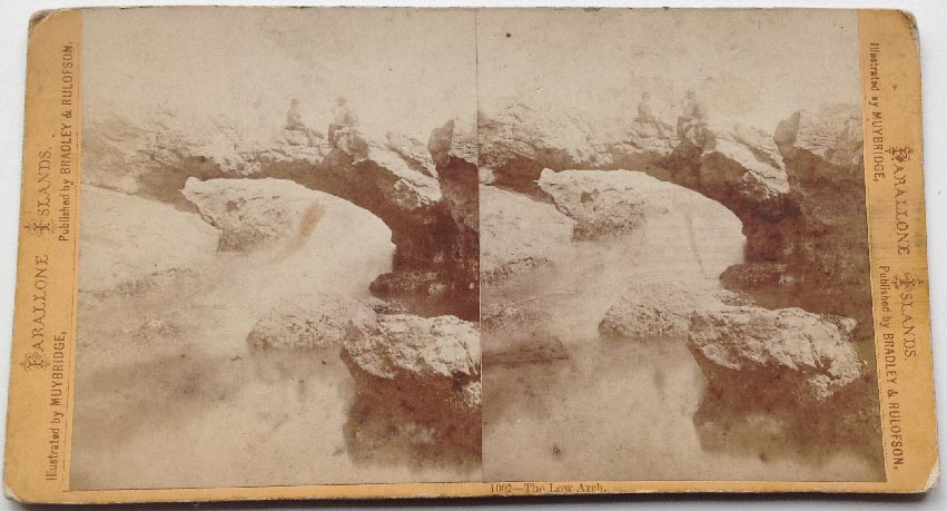 scarce antique US made EDW. J. MUYBRIDGE stereoview card of South Farallone Islands - The Low Arch